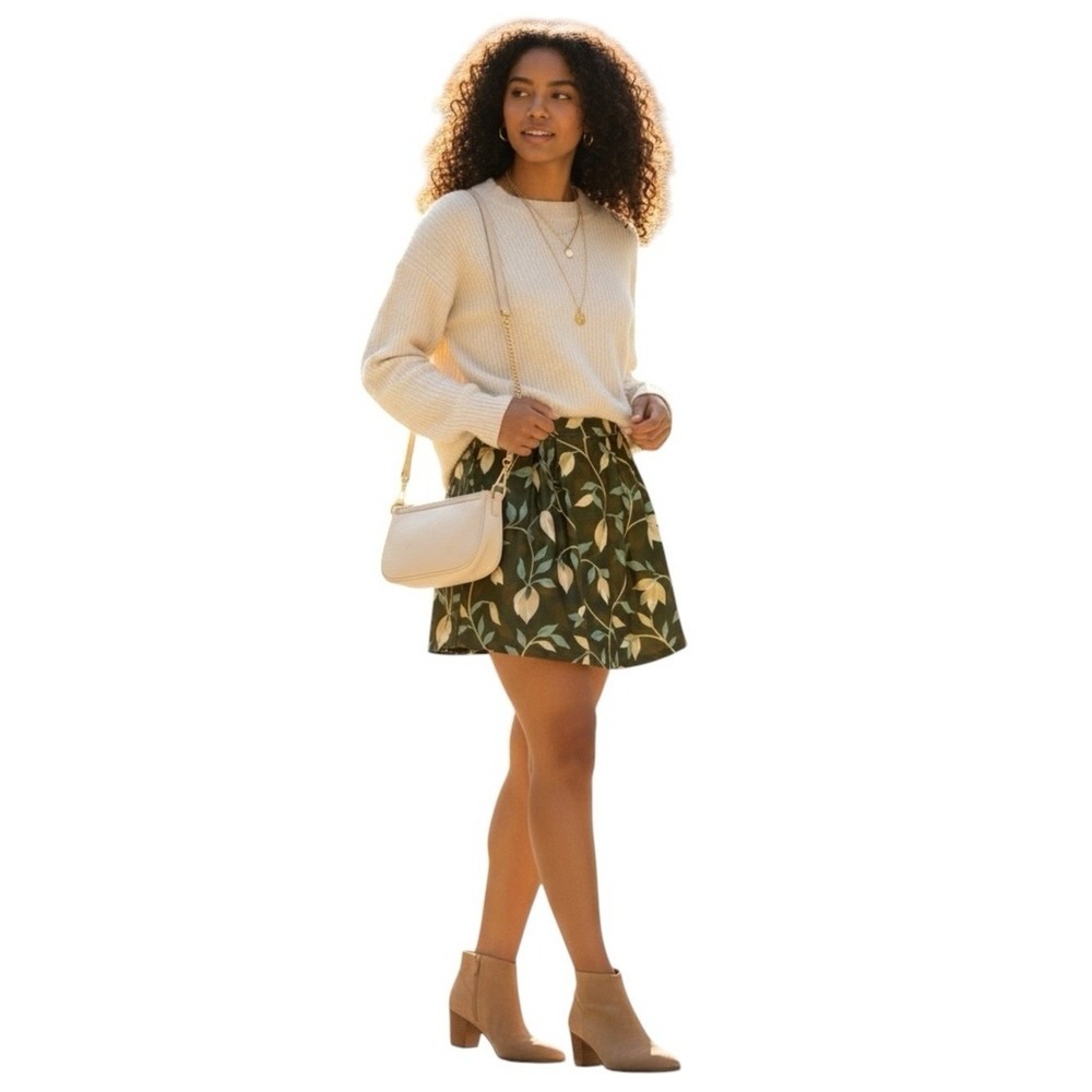 dELiA*s Vintage Y2K Satin Floral Mini Skirt Olive Green Womens Size 7 Retro EUC